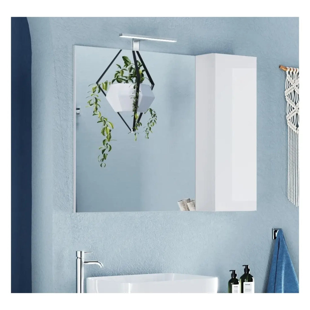 Specchio ISORA – Bianco lucido con vano portaoggetti – L92 x A75 x P18 cm