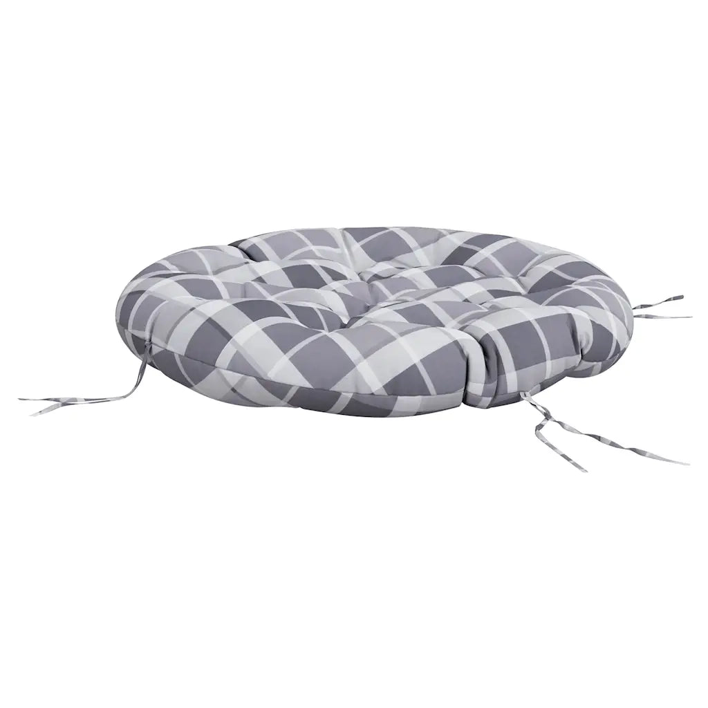 Cuscino Rotondo Grigio Motivo Quadri Ø 100x11 cm Tessuto Oxford 361976