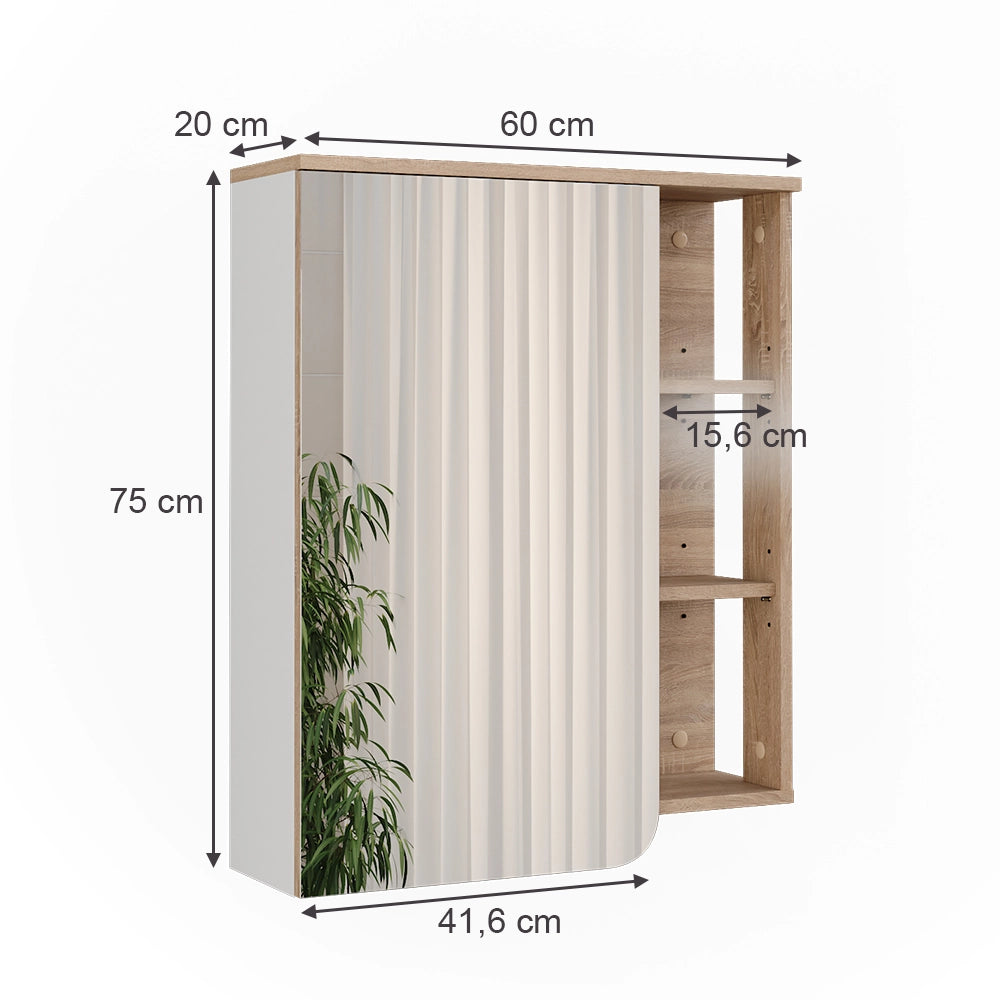 Vicco Mobile a specchio Sonoma/Bianco 60 x 75 cm
