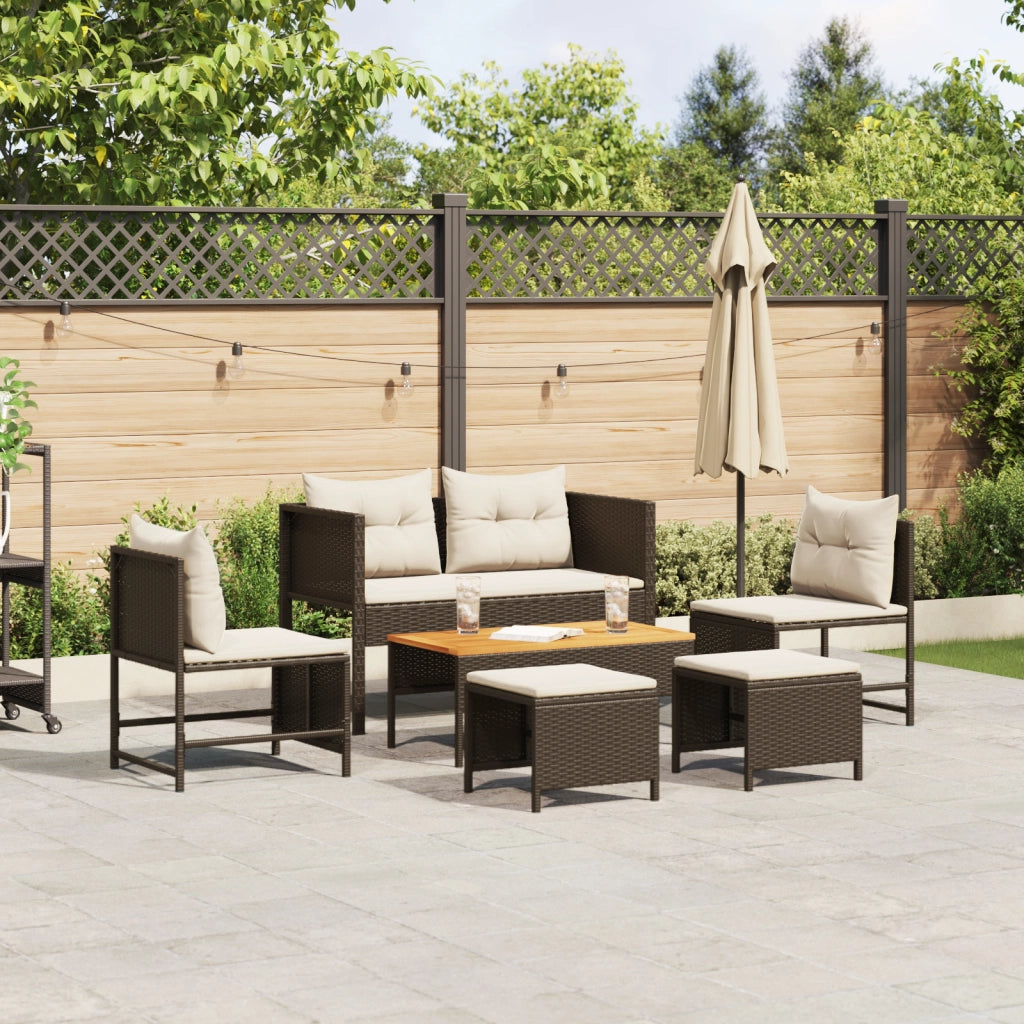 Set Divano Da Esterno Marrone E Panna Rattan, Legno, Tessuto Medio