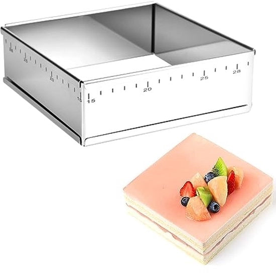 Bakvorm Expansibile Quadrato per Torte, Desserti e Mousses - RVS 15-28 cm