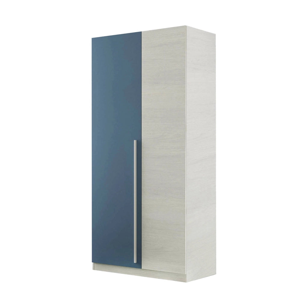 Guardaroba Alpine, Armadio per camera da letto a 2 ante battenti, Mobile con 3 ripiani e barra appendiabiti, cm 90x52h200, Bianco e Blu