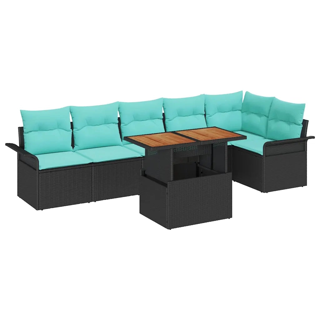 Set Divano da Giardino con cuscino 7 pcs Nero e Blu polyrattan