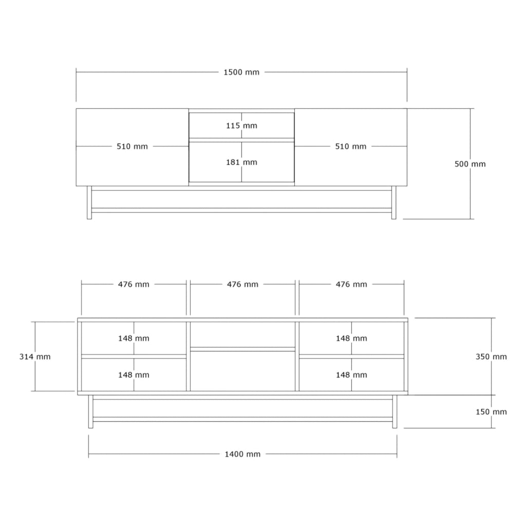 Monno, Mobile Porta tv 3 Ripiani, 150x41x50h cm Marrone Noce