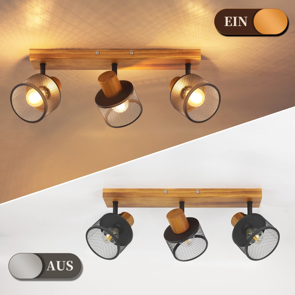 ZMH Faretto da soffitto nero 3 luci E14 stile industriale vintage in metallo ideale per soggiorno lampadine non incluse