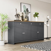 Sideboard 160x37x75 cm con 3 cassetti; 4 ante e ripiani regolabili; MDF nero e grigio