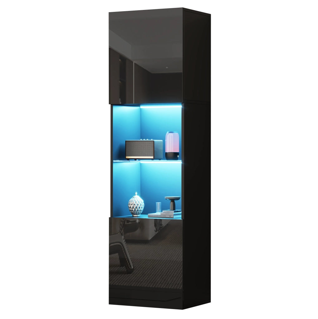 Vetrina alta nera lucida 45x35x160 cm con LED; 1 ripiano in vetro temperato