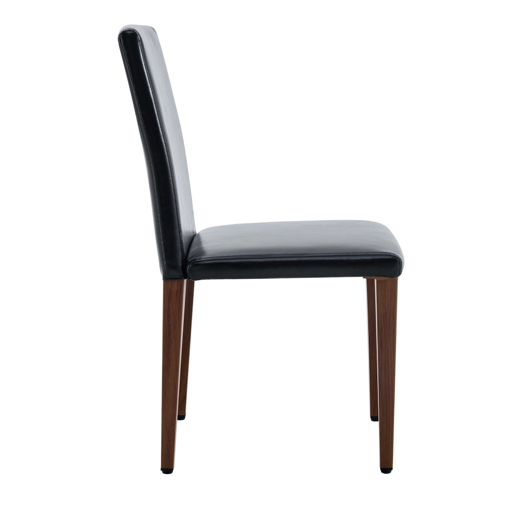 Set 4 Sedie da Pranzo ¨C MINIMAL ¨C Similpelle Nera, Gambe in Metallo Effetto Noce