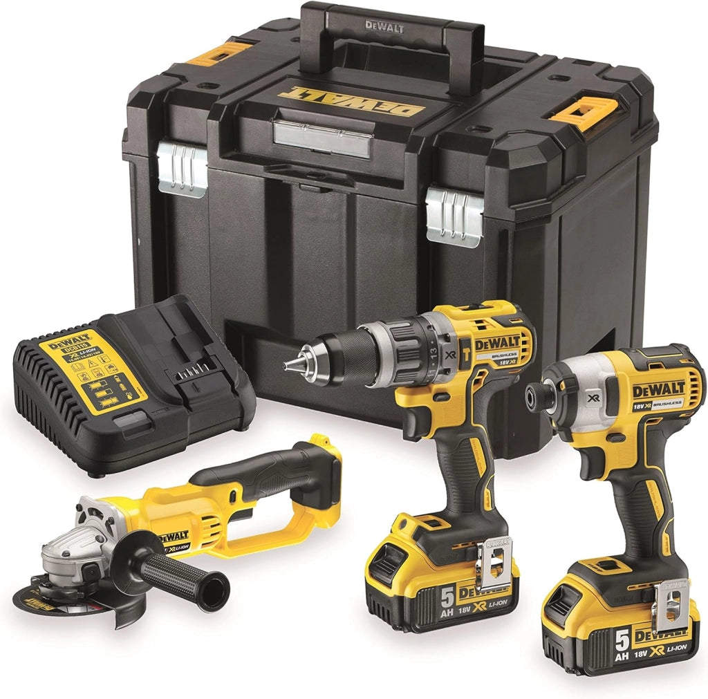 DEWALT DCK383P2T-QW Kit Di 3 Strumenti 18 V, Trapano Avvitatore Compatto, Avvitatore A Urti E Meuleuses