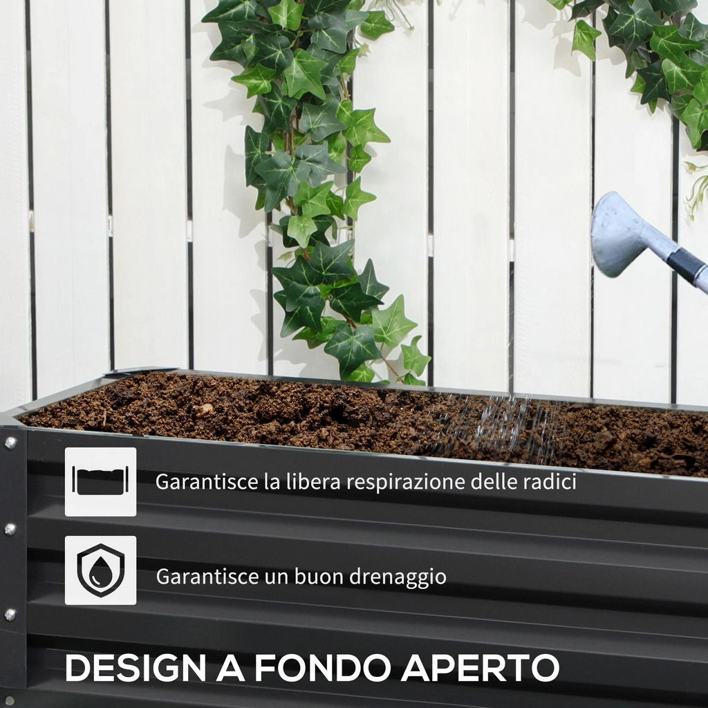 LETTO PER ORTO RIALZATO A 2 LIVELLI IN ACCIAIO CON FONDO APERTO, 120X101X58CM, GRIGIO SCURO