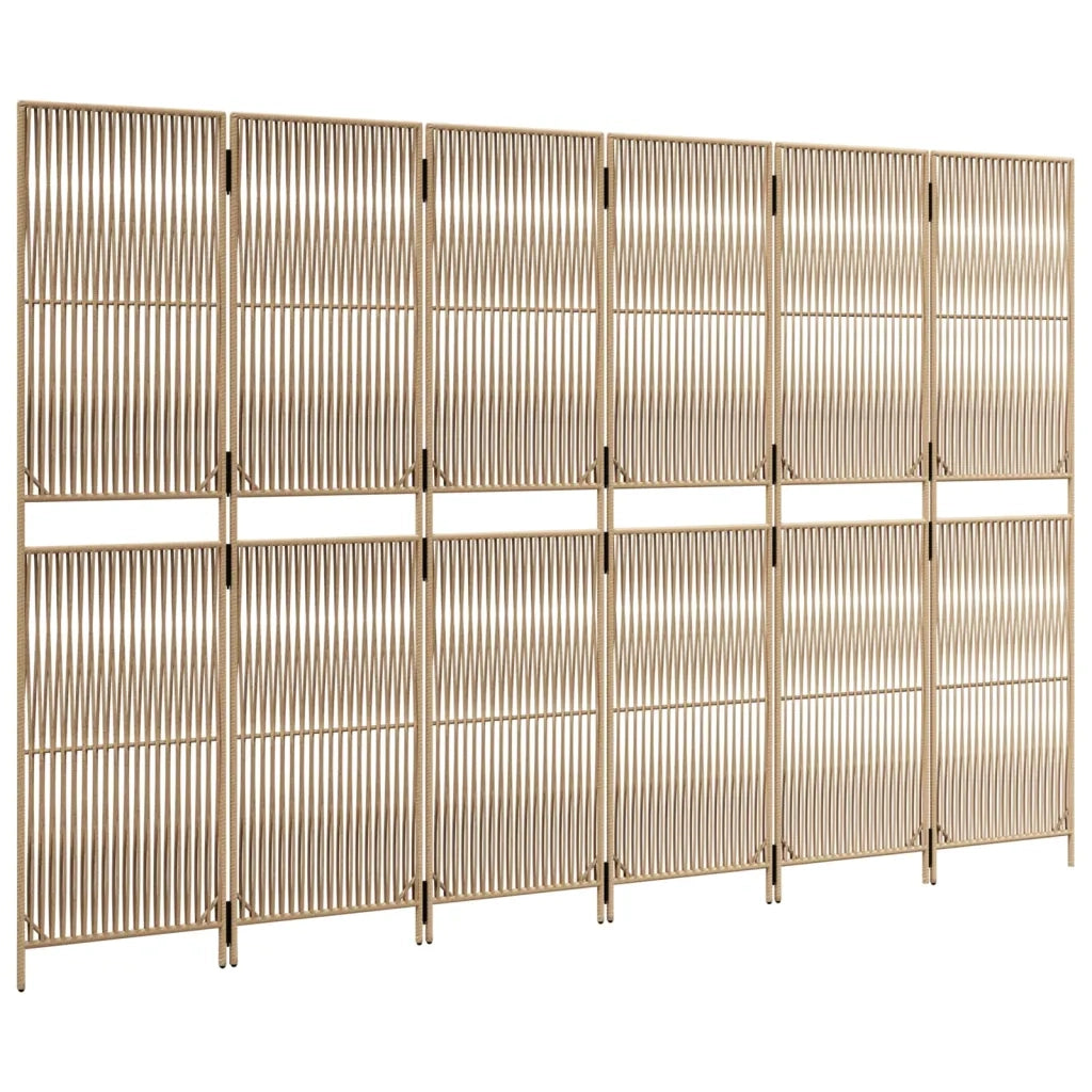 Divisorio per Ambienti a 6 Pannelli Beige in Polyrattan 365387
