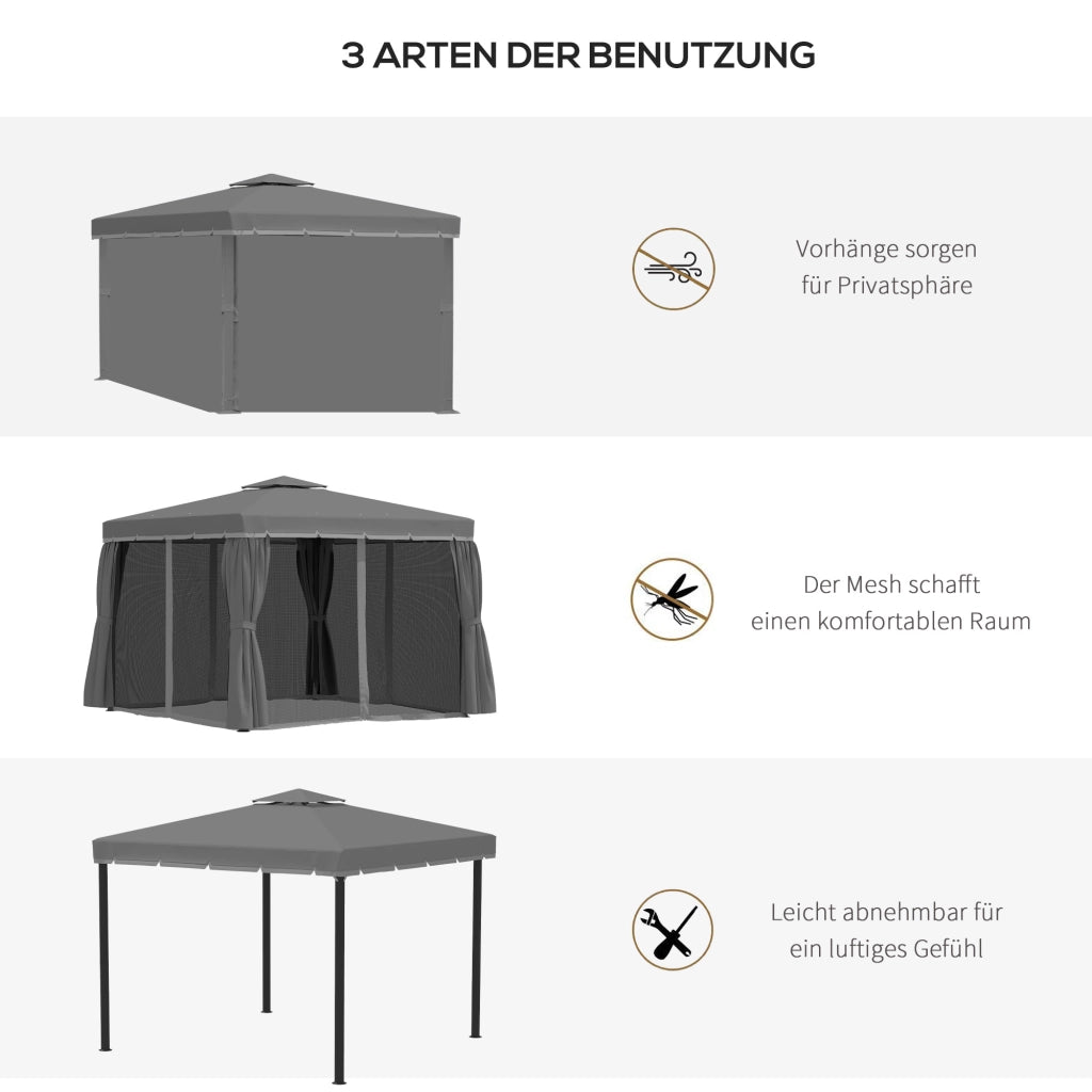 Gazebo da giardino 2.96x2.96 m ¨C zephmum ¨C alluminio poliestere grigio scuro