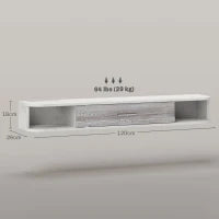 Mobile TV Sospeso in Legno con 2 Ripiani Aperti e Armadietto, 120x26x16 cm, Bianco e Grigio