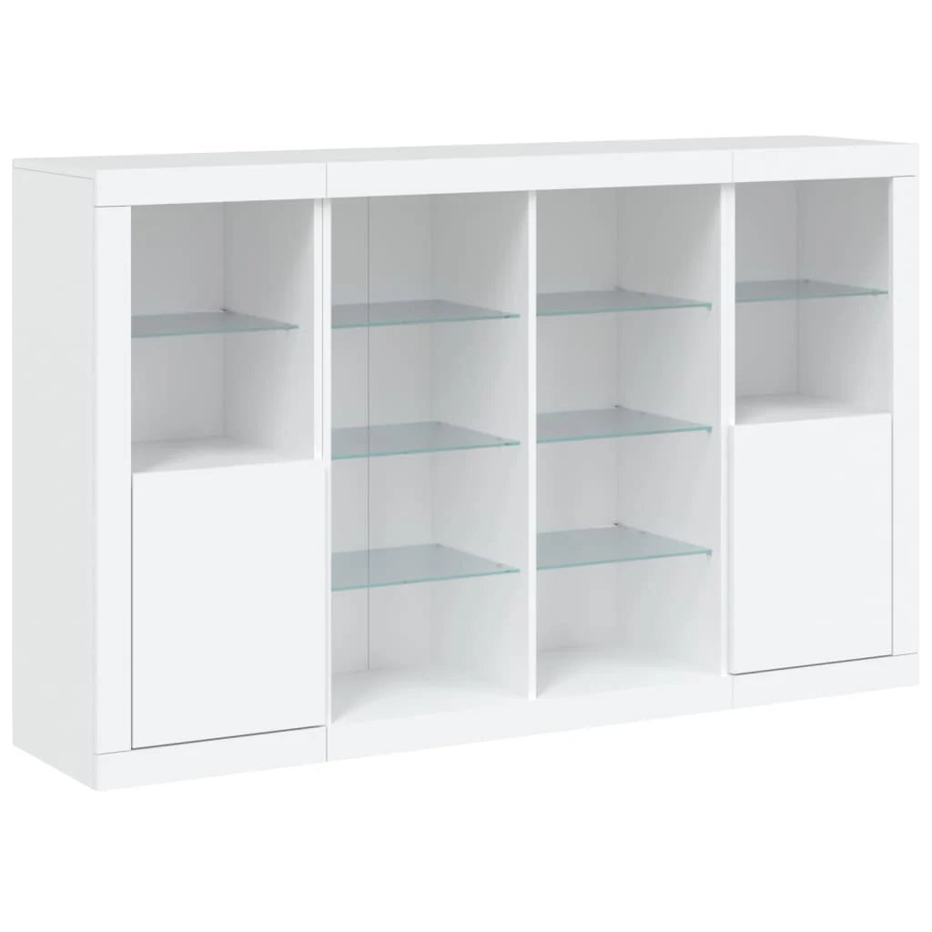 Buffet credenza cassettiera armadio mobile contenitore organizer per cucina soggiorno salotto con luci LED 3 pezzi legno ingegnerizzato bianco 02_0037197