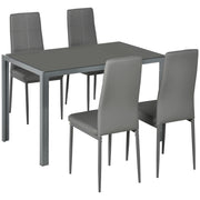 EasyComfort Set da Pranzo 5 Pezzi con 1 Tavolo da Pranzo e 4 Sedie Moderne in Similpelle, Metallo e Vetro Temperato, Grigio