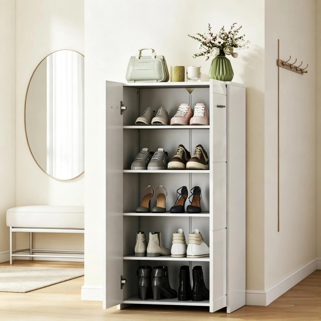 Scarpiera per 10 paia di scarpe, finitura lucida, 5 livelli con ripiani regolabili
