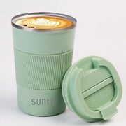 Tazza da caffè portatile in acciaio inossidabile - Thermos con guanto in gomma, isolato a doppia parete - Tazza da caffè con coperchio ermetico, riutilizzabile, 380 ml, verde menta.