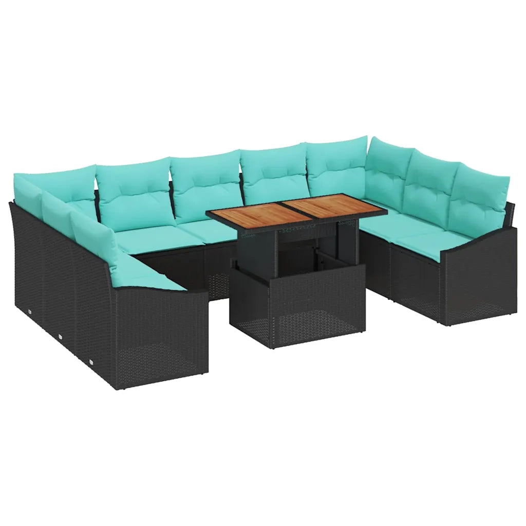 Set da Pranzo per Giardino 10 pcs Nero e Verde acqua