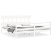 Letto matrimoniale | Letto per adulti | Giroletto con Testiera Bianco 200x200 cm in Legno Massello