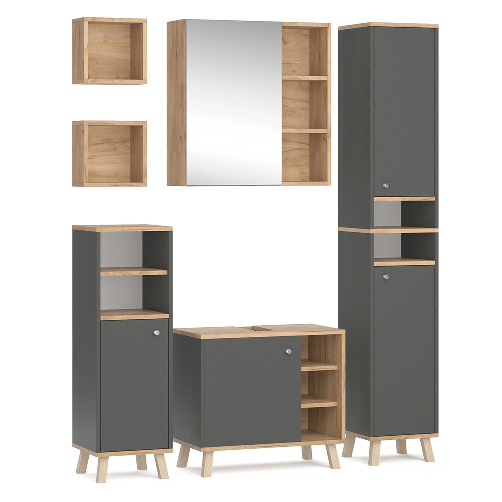 Vicco Set mobili bagno Antracite 5 parti, con armadio alto