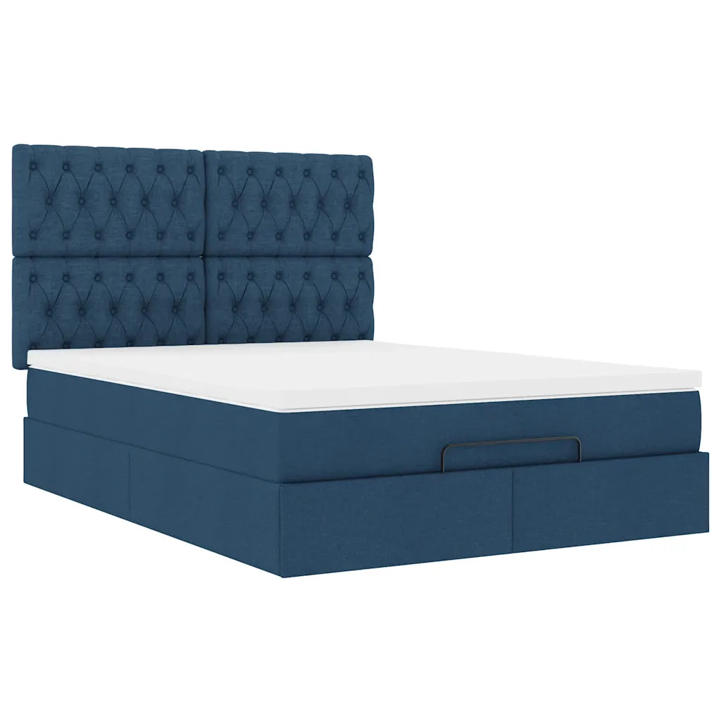 Struttura Letto Pouf con Materasso Blu 140x190 cm in Tessuto 3313243