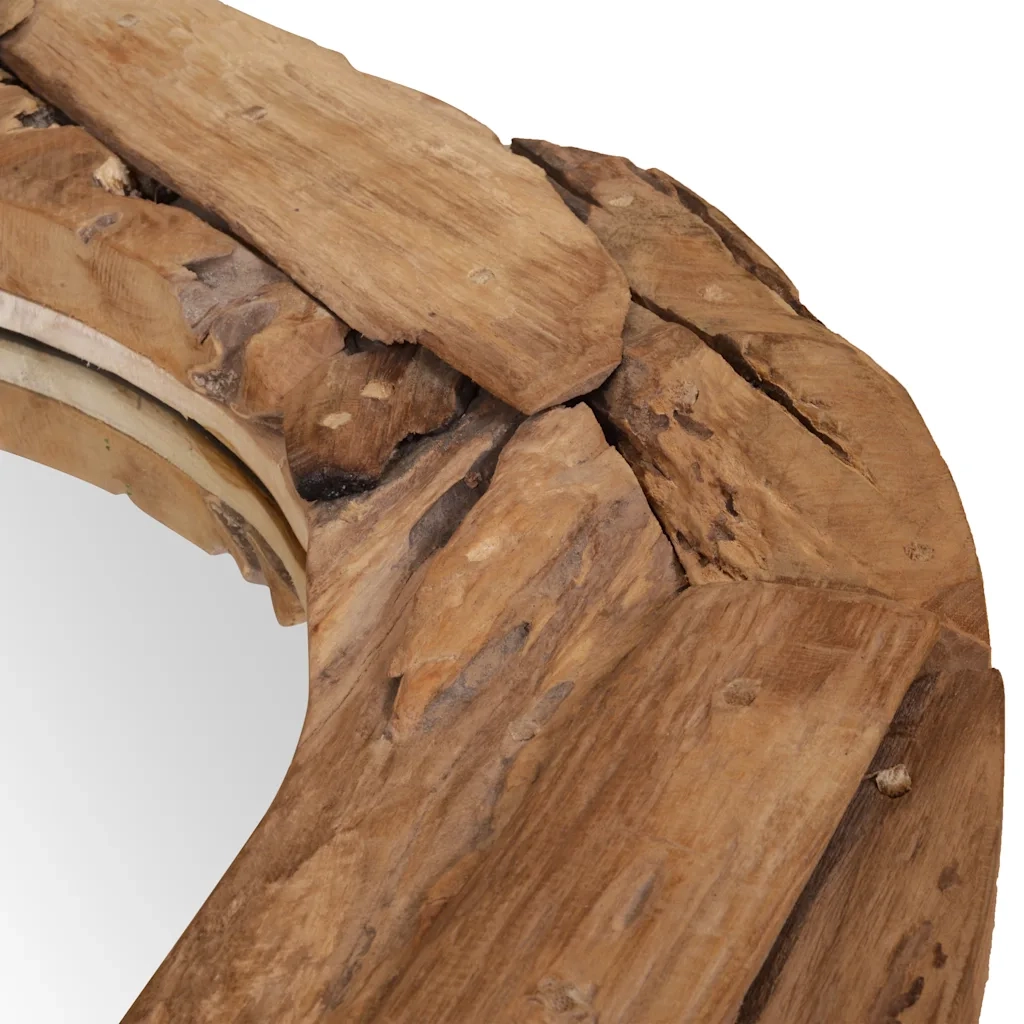 Specchio Decorativo in Legno di Teak 80 cm Rotondo 244561