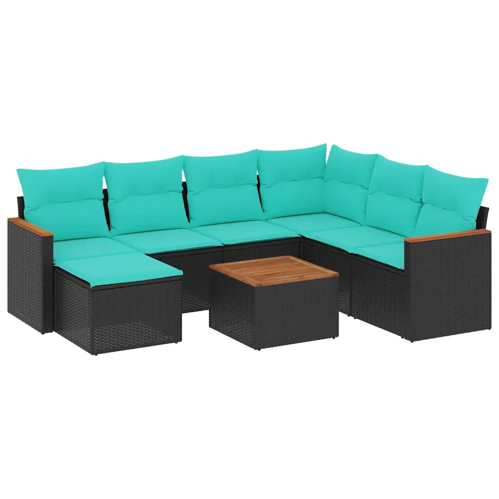 Set Divani da Giardino 8 pz con Cuscini Nero in Polyrattan 3226211