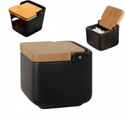 Contenitore ceramico per sale con coperchio e cucchiaio - contenitore per sale da cucina con coperchio a chiusura rapida