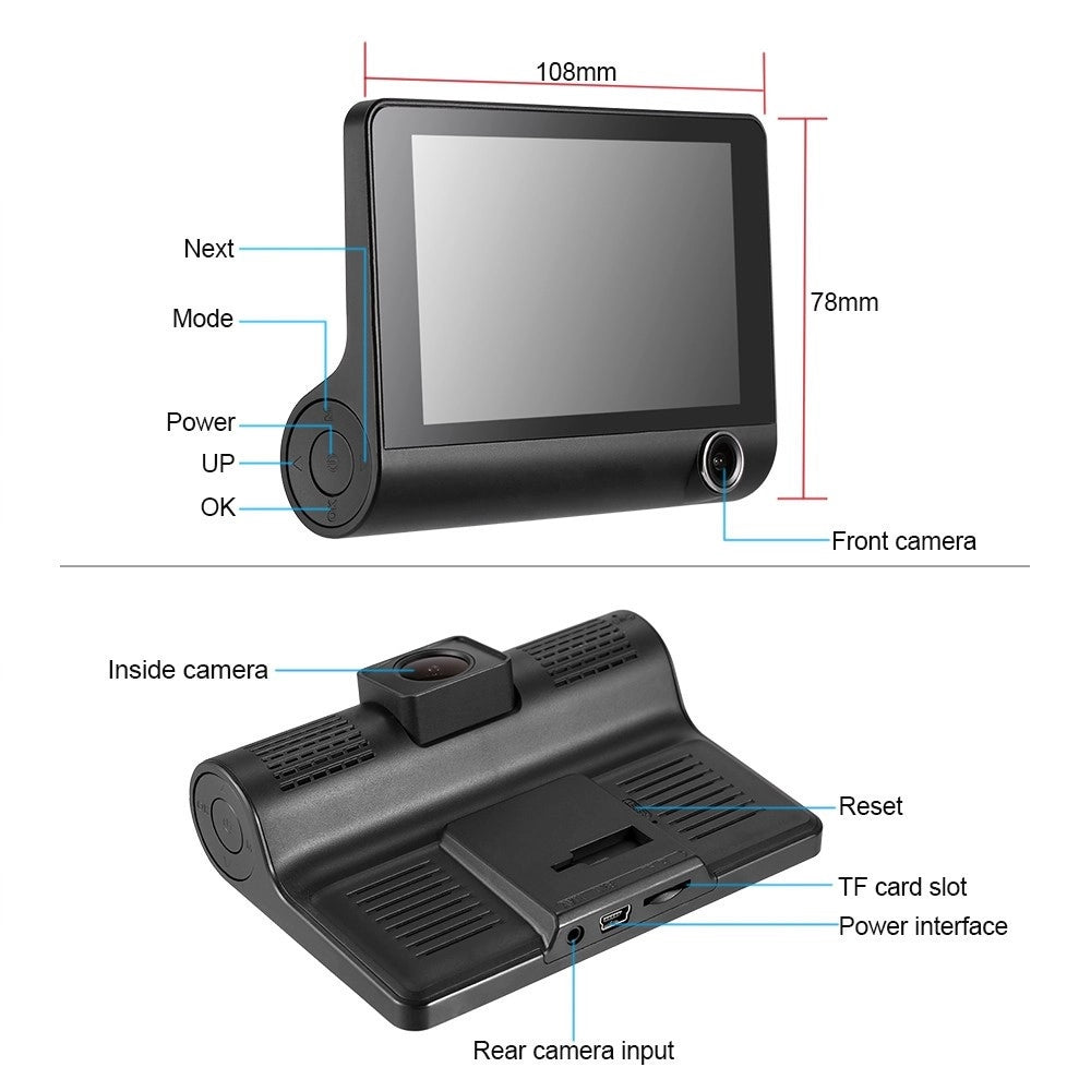 Trade Shop - Mini Dvr Auto Full Hd 1080p Camera Monitor Lcd 4" Anteriore Posteriore Interna -
