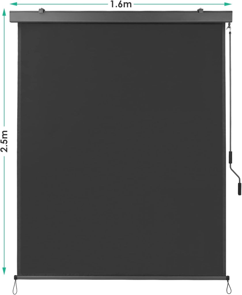 Tenda da Sole Verticale 250x160cm,Tende da Sole per Balconi,Protezione Solare, Resistente ai Raggi UV, Protezione Dal Vento e Sguardi Indiscreti, con Manovella, Grigio