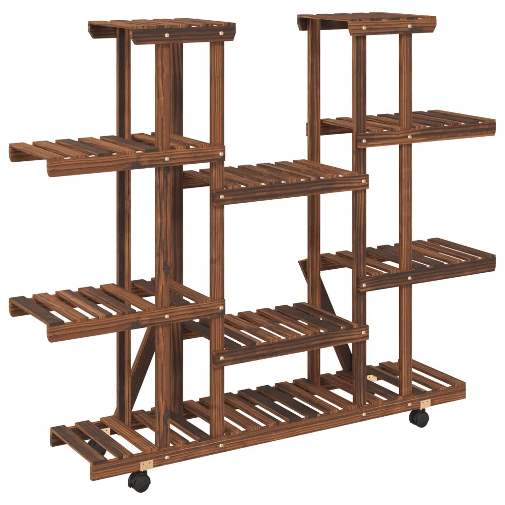 Portafiori con Ruote-Supporto per Piante Mobile-Rastrelliera per Fiori 110x25x115 cm in Legno Massello di Abete 635551