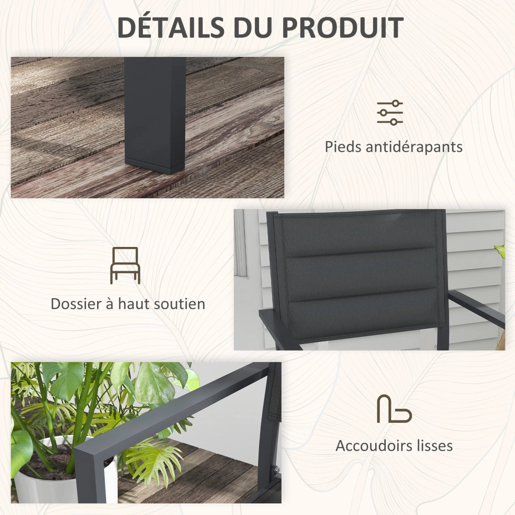 Set 4 sedie da giardino impilabili - Xylo - alluminio e textilene con braccioli grigio