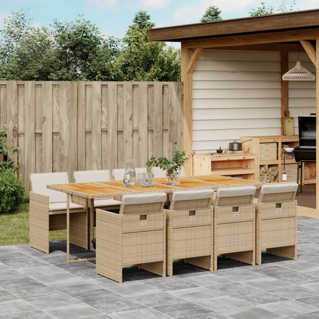 Set da Pranzo da Giardino 9 pz con Cuscini Beige in Polyrattan 3277695