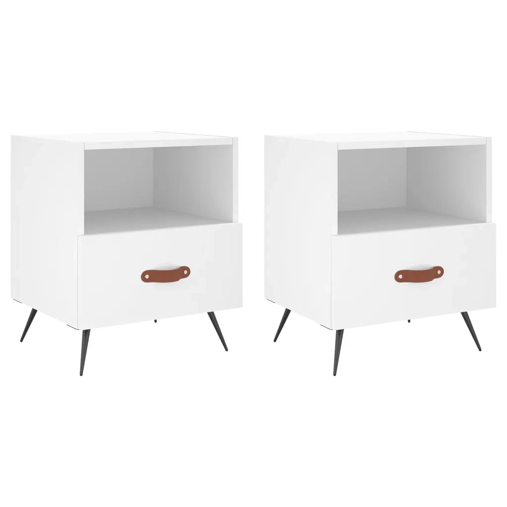 Set di 2 Comodini | Armadio da Notte | Mobiletto da notte Bianchi 40x35x47,5 cm in Legno Multistrato