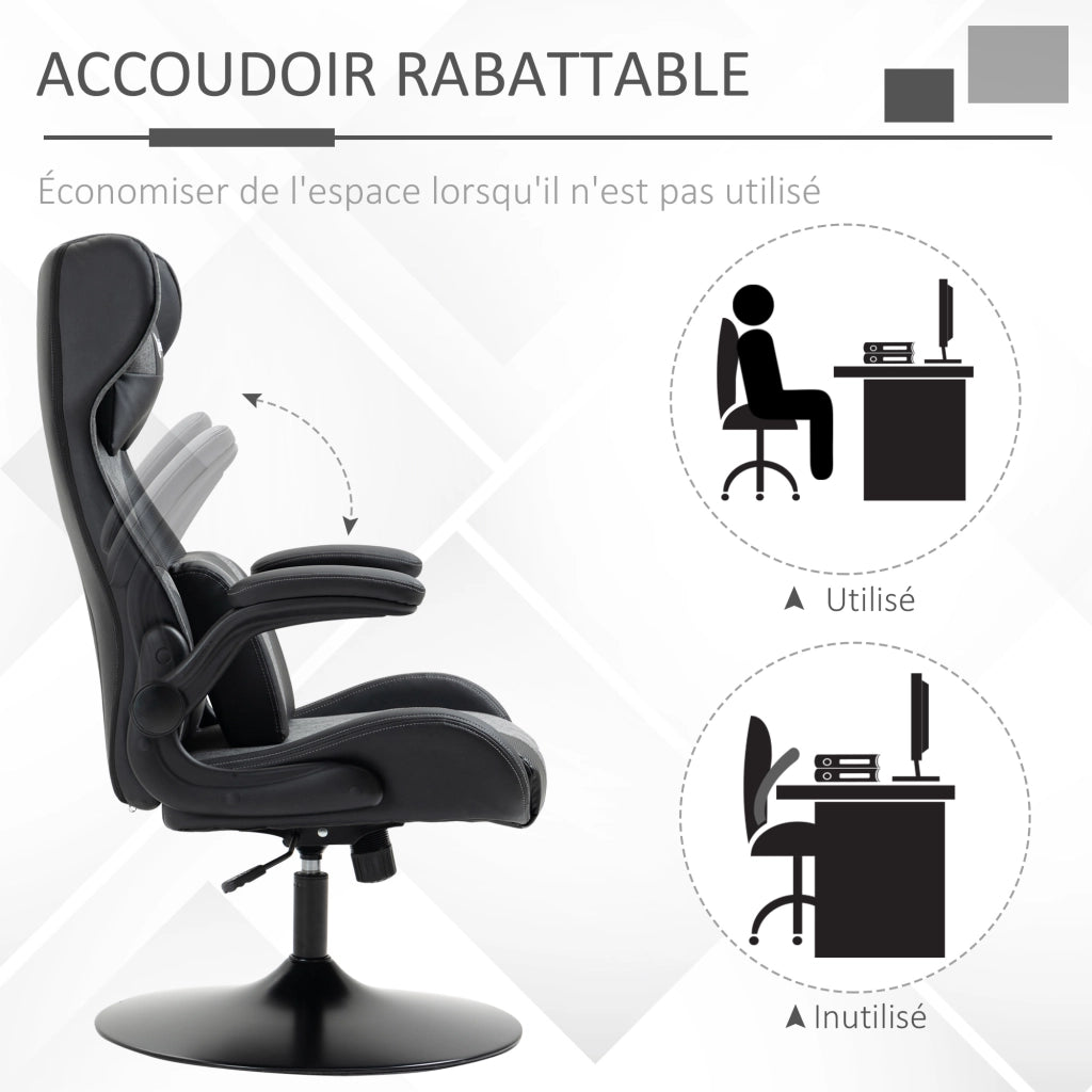 Sedia da Gaming Ergonomica ¨C Xylo ¨C Base Rotonda Altezza Regolabile Braccioli Cuscini PU Grigio Nero