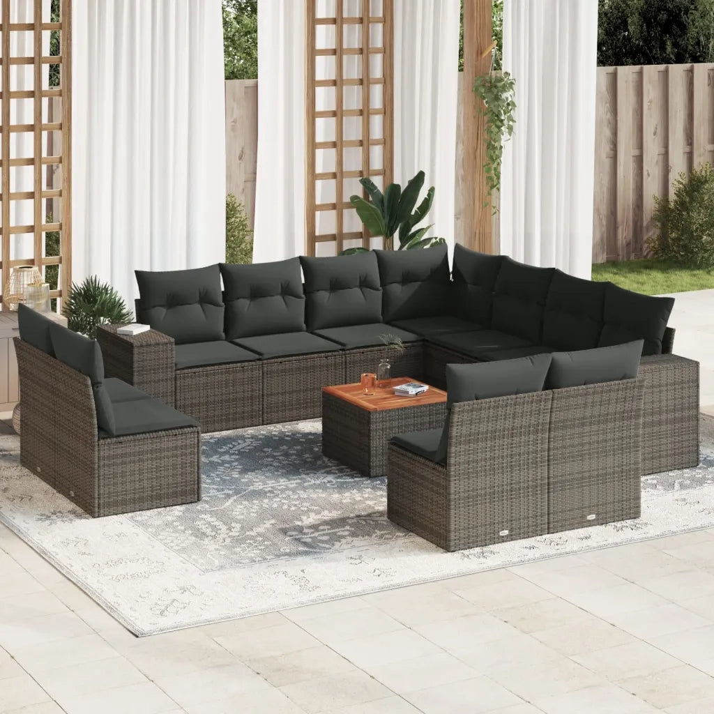 Set Divani da Giardino 12 pz con Cuscini Grigio in Polyrattan 3225507