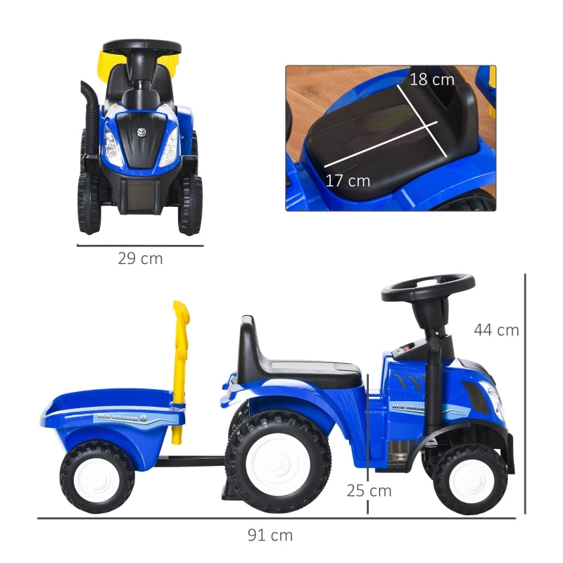 Trattore cavalcabile con rimorchio, clacson, gioco da sabbia, da 1 anno, plastica+metallo, blu, 91 x 29 x 44 cm