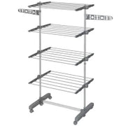 Stendino Verticale con 4 Ripiani Regolabili, in Acciaio e Plastica, 142x55x172 cm, Grigio e Argento