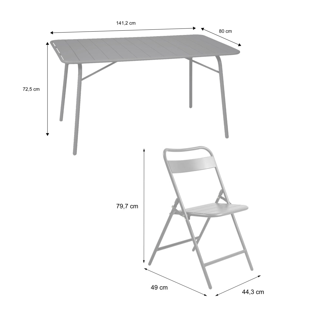 Set tavolo da giardino in acciaio con 6 sedie pieghevoli, 140cm,