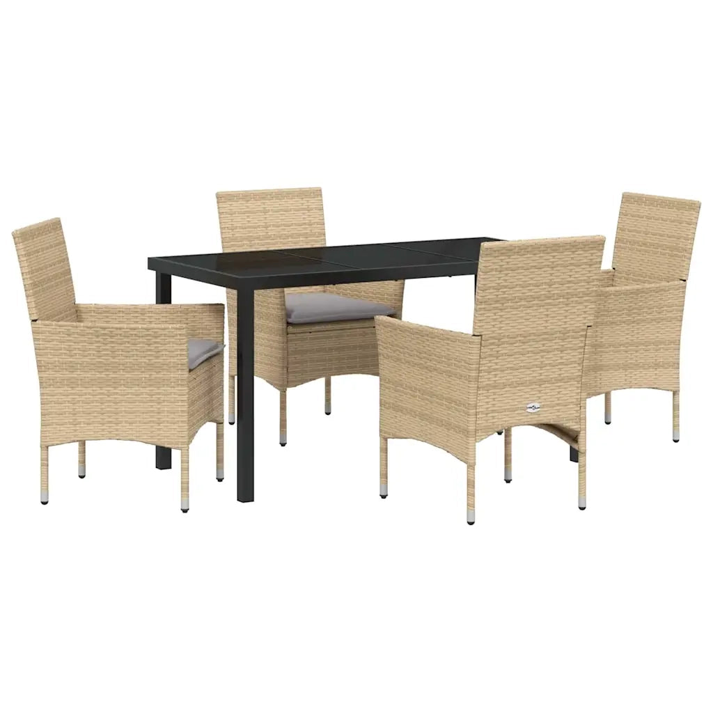 Set da Pranzo per Giardino con cuscino 5 pcs Beige polyrattan