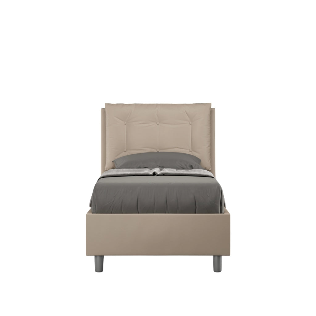 BS COM Letto singolo contenitore imbottito 80x200 similpelle tortora