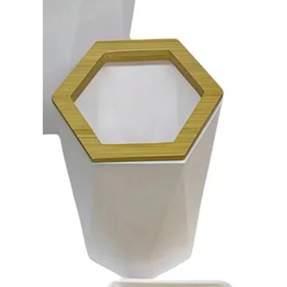 Trade Shop - Bicchiere Porta Spazzolini A Cilindro Esagonale Geometrico Bianco Legno Da Bagno 10837 -