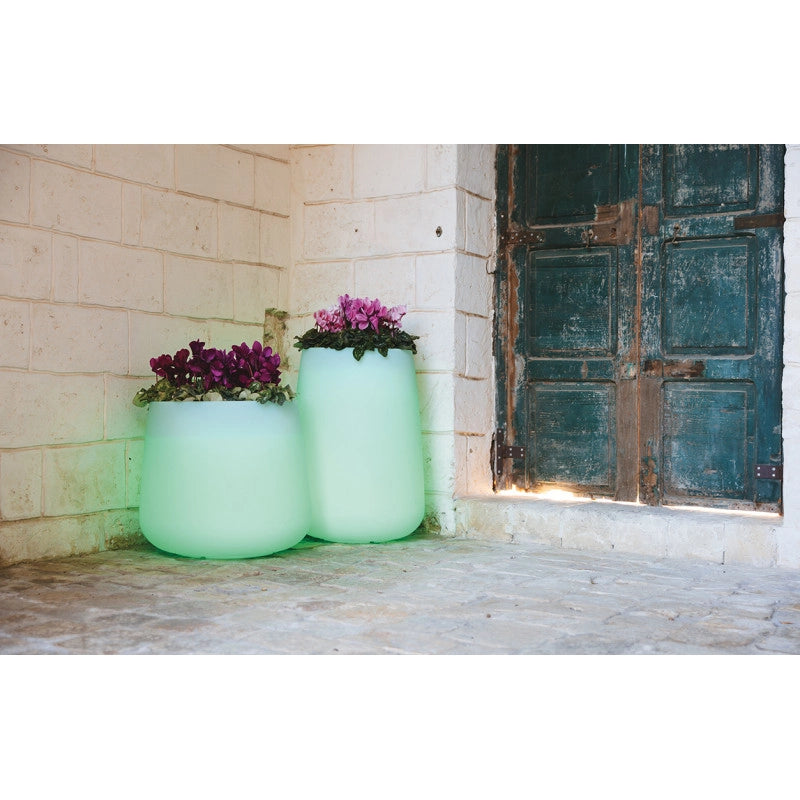 Vaso luminoso moderno di design Ø53 H55 in polimero resistente con LED verde per interno ed esterno - Made in Italy - Monacis