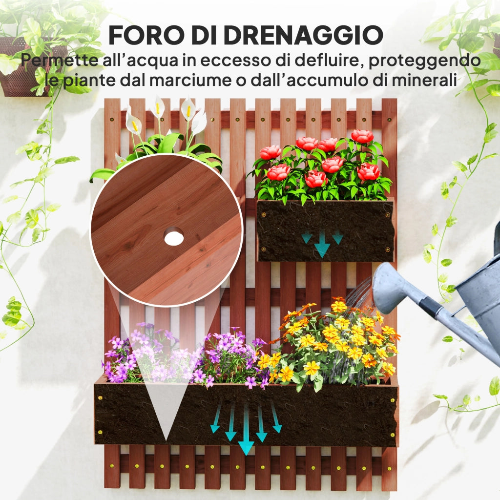 Fioriera Verticale con Vasi ¨C zephmum ¨C Legno Abete Marrone 60x16x80