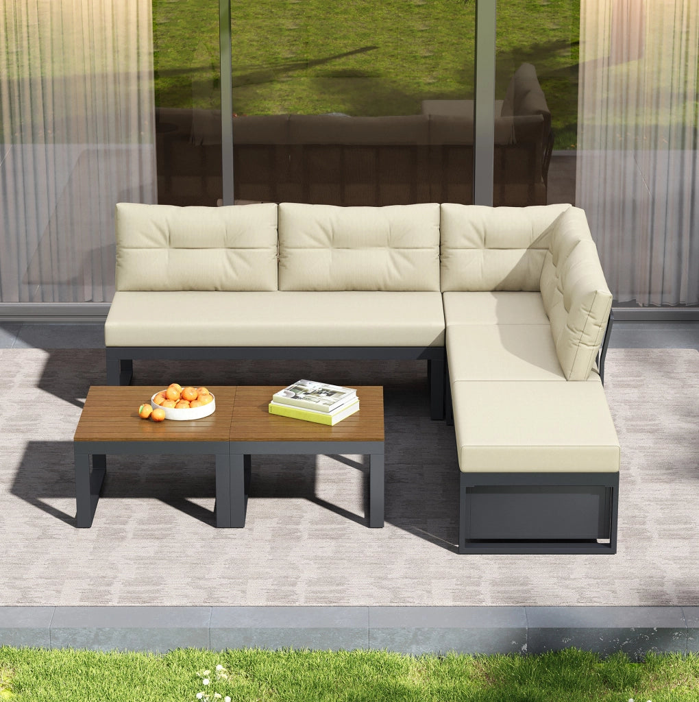 Set divano da esterno modulare con contenitore e schienale regolabile a 3 posizioni; beige