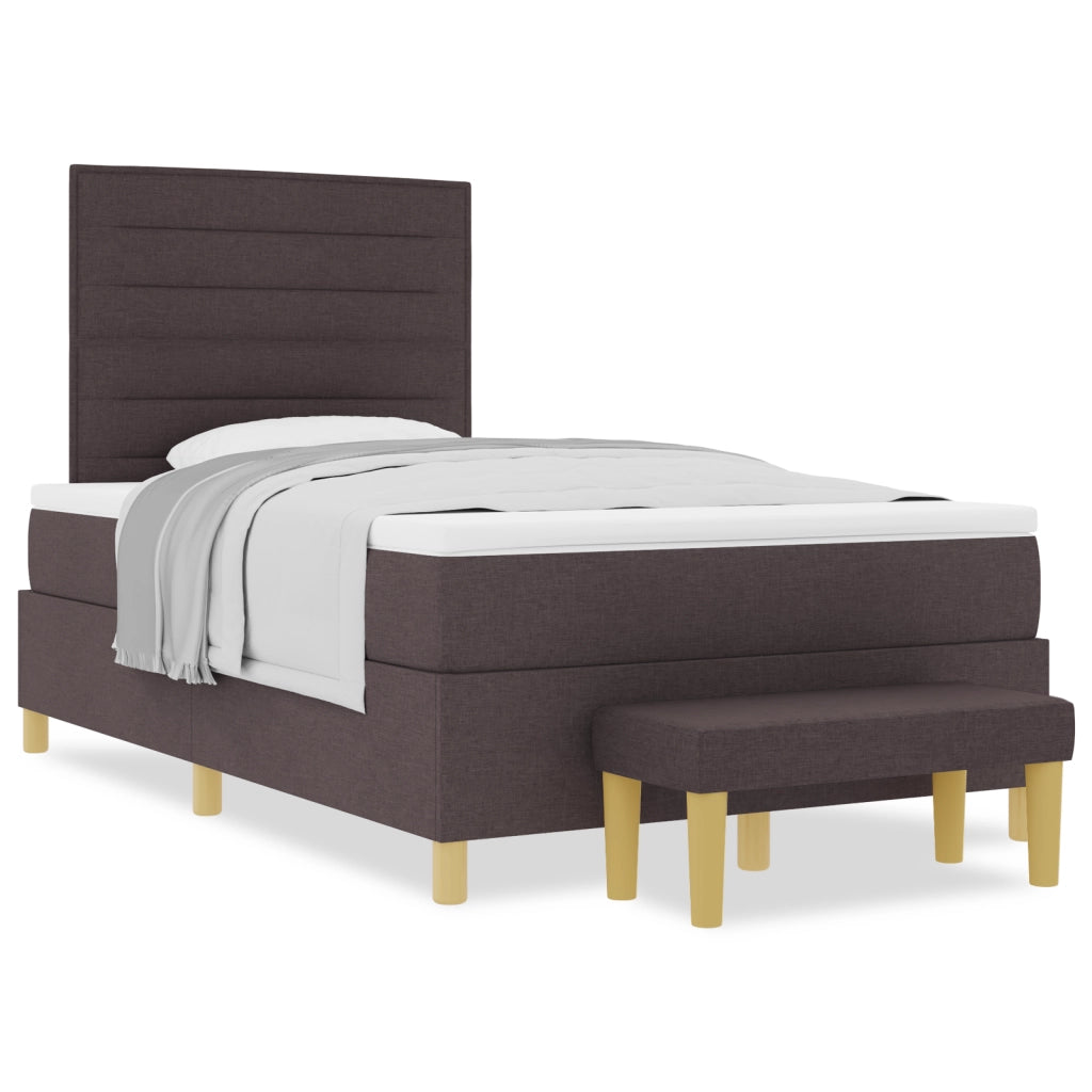 Letto con Sommier con Materasso e Panchina Marrone Scuro 120x200 cm Tessuto