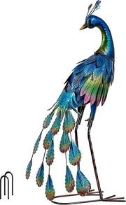 Statua di Pavone in Metallo per Decorazioni di Giardino - 45cm di Altezza