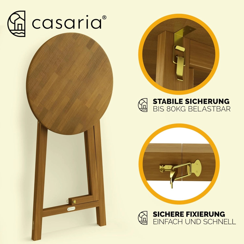 Tavolino Alto Pieghevole Legno di Acacia Ø 80 x 110cm Tondo Tavolo da Giardino Balcone Richiudibile