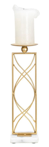 Portacandele Exy 10x10x35 cm in Ferro e Marmo Oro e Bianco