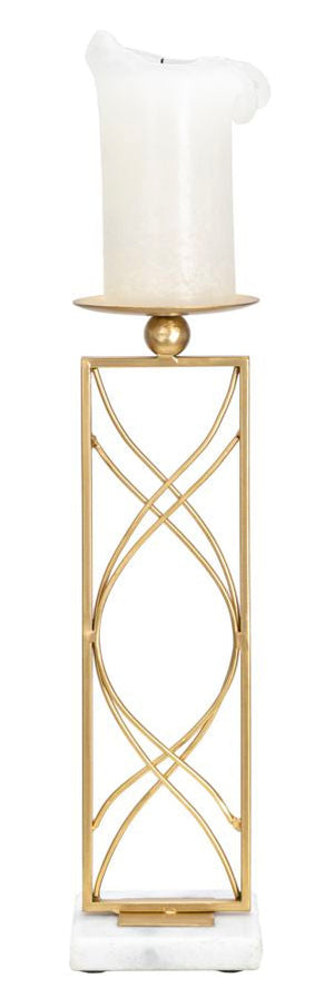 Portacandele Exy 10x10x35 cm in Ferro e Marmo Oro e Bianco